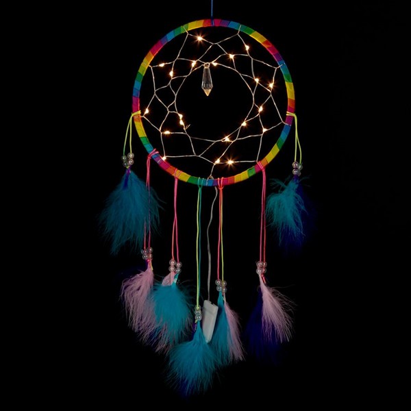 Capteur rêve multicolore plumes LED